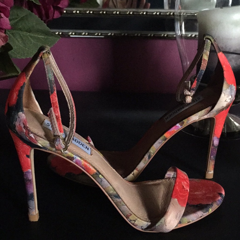 Steve Madden Stecy Floral Print Ankle Strap Heels
